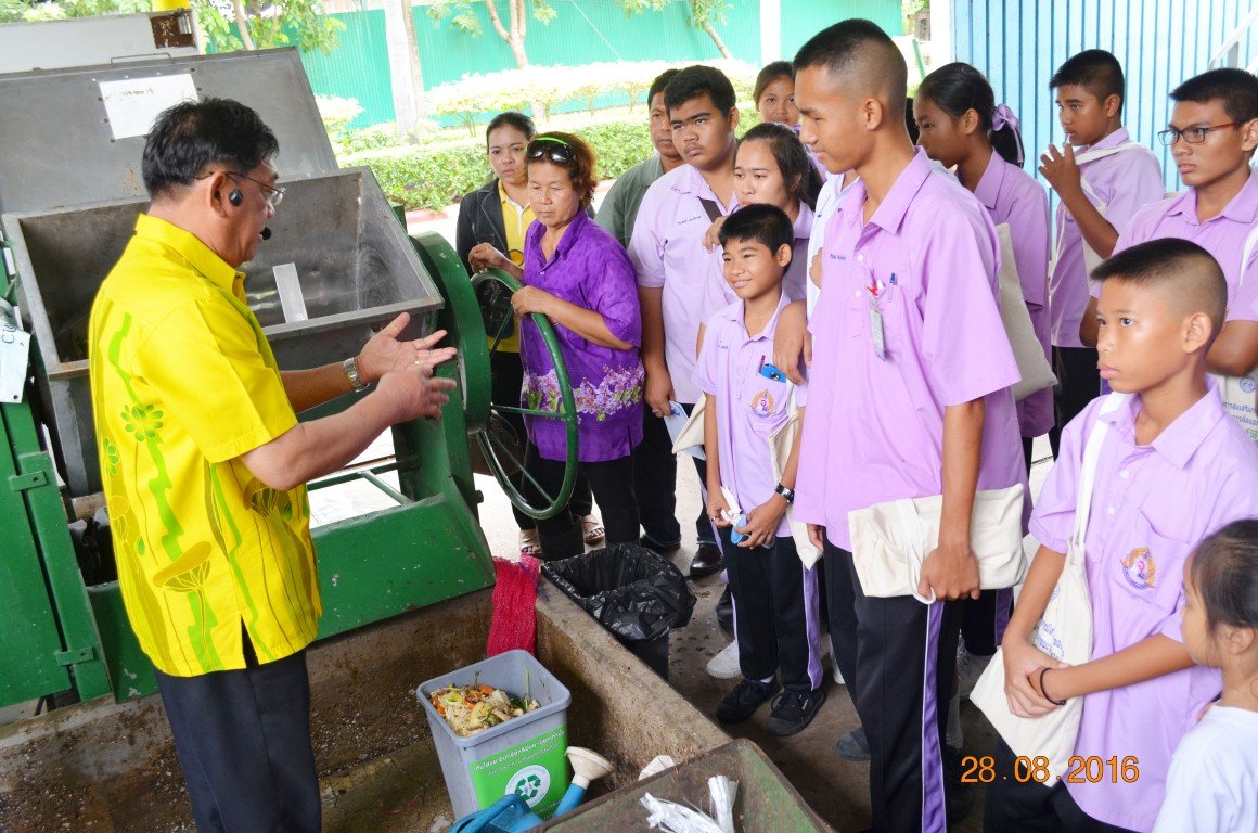 29/8/59  เช้า/บ่าย ต้อนรับคณะเทศบาลตำบลคลองพระอุดม อ.ลาดหลุมแก้วจ.ปทุมธานี นำคณะนักเรียนและประชาชนมาศึกดูงาน เรื่องการส่งเสริมการมีส่วนร่วมของชุมชนในการคัดแยกขยะตั้งแต่ต้นทาง ที่ศูนย์รีไซเคิลขยะชุมชนพบสุข เทศบาลนครปากเกร็ด และลงมือทำ ผลิตภัณฑ์ที่เป็นมิตรก